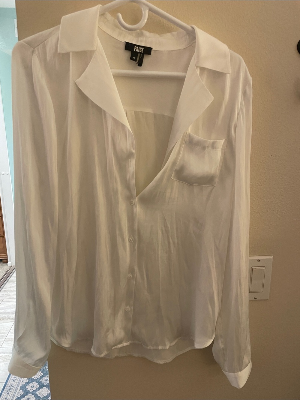 PAIGE Sheer White Button-Front Silk Blouse